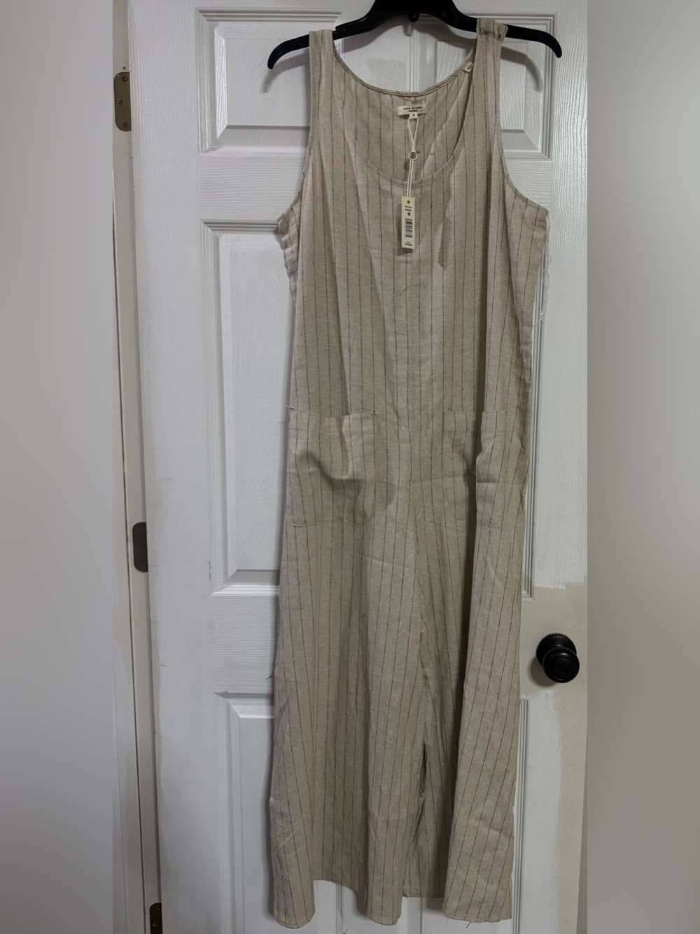 Max Studio  Pinstripe Sleeveless Wide-Leg Jumpsuit linen NWT
